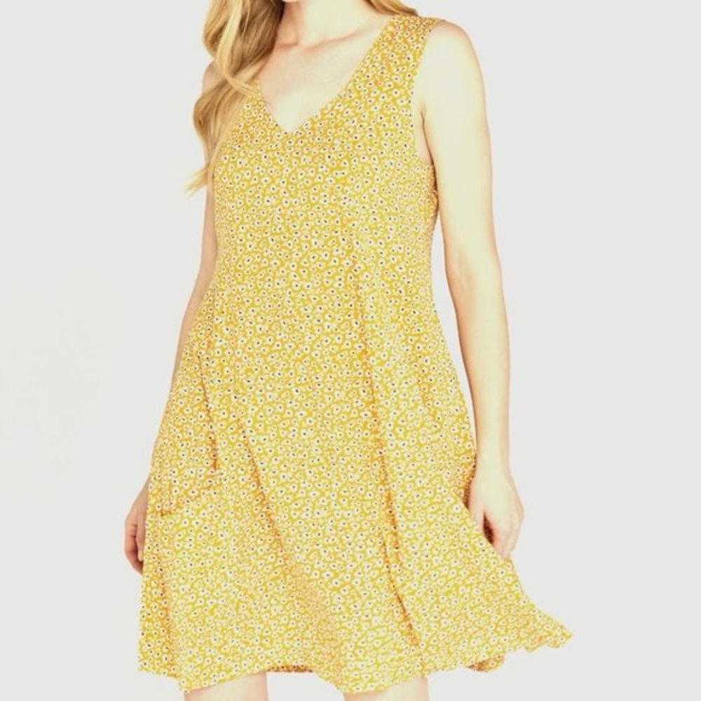 APRICOT yellow floral swing dress pockets summer picnic flowy feminine cottage